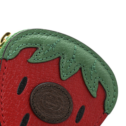 Gucci Textured Dollar Calfskin Retro Interlocking G Fruttini Strawberry Coin Case Bag Charm Key Holder 7 of 8
