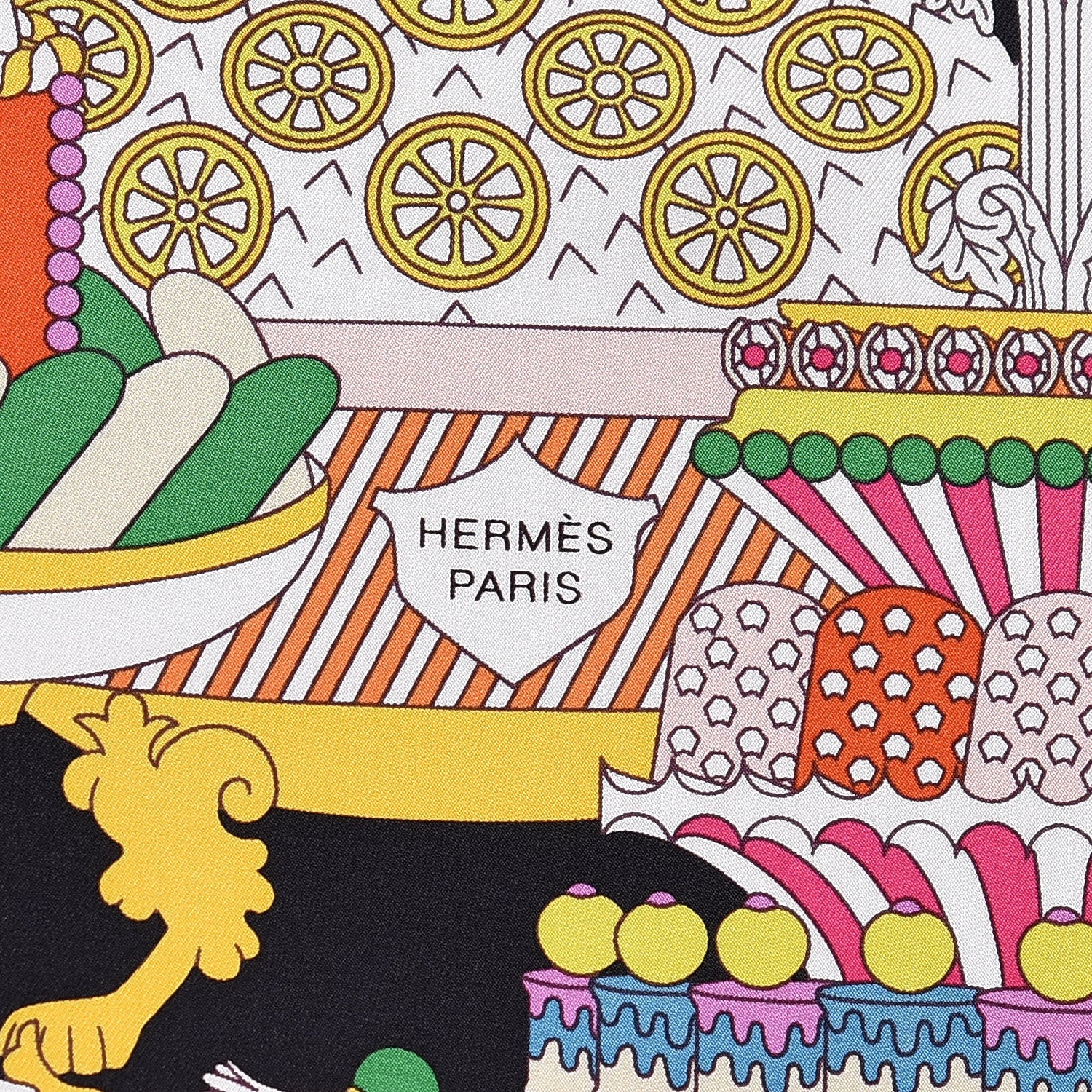 Hermes Silk La Patisserie Francaise Scarf 90 Orange Black Multicolor 4 of 7