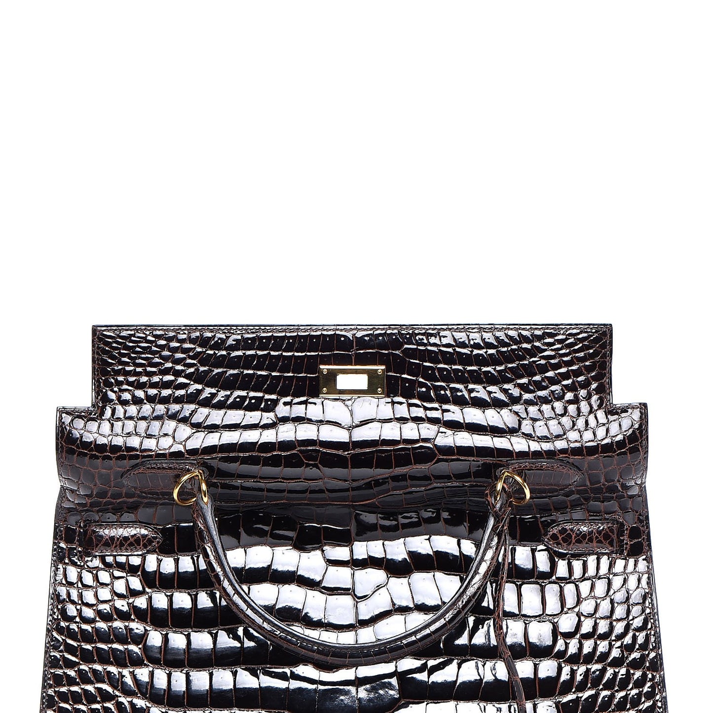 Shiny Porosus Crocodile Kelly Sellier 35 Havane