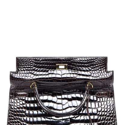 Hermes Shiny Porosus Crocodile Kelly Sellier 35 Havane 11 of 37