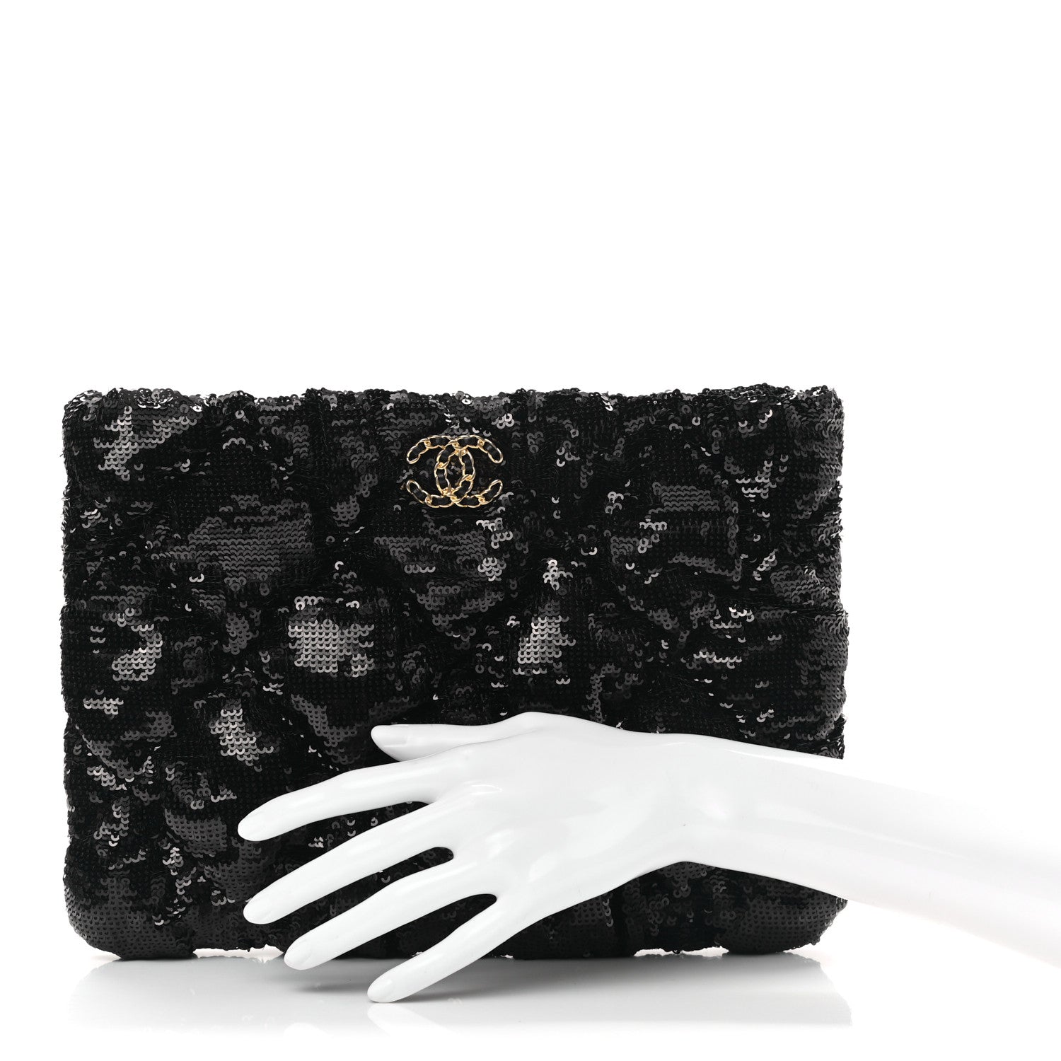 Chanel Sequins Quilted Large Chanel 19 Pouch Black 1 of 8