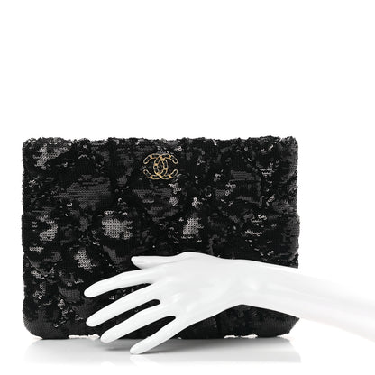 Chanel Sequins Quilted Large Chanel 19 Pouch Black 1 of 8
