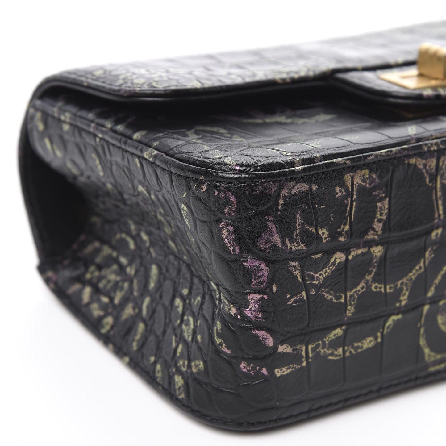 Calfskin Crocodile Embossed Graffiti 2.55 Mini Cocodile Reissue Flap Black Pink