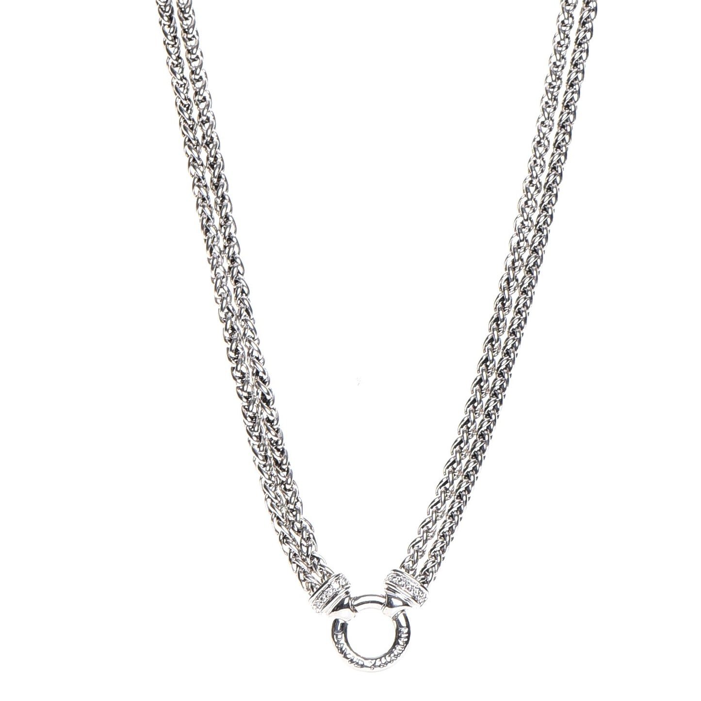 Sterling Silver Diamond 18mm Double Wheat Chain Necklace