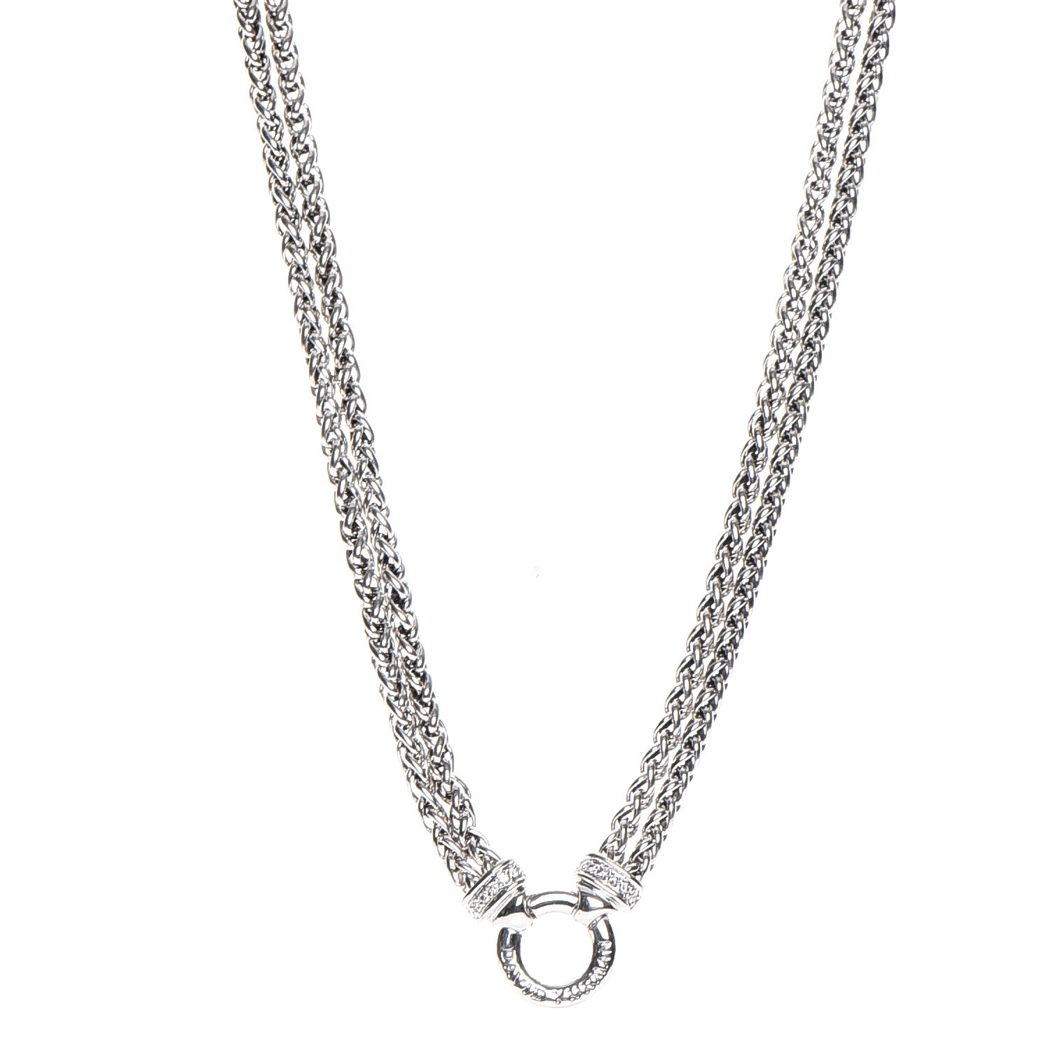 David Yurman Sterling Silver Diamond 18mm Double Wheat Chain Necklace 1 of 6