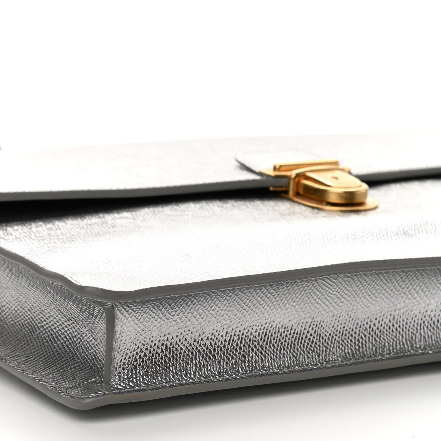 Laminated Grained Calfskin Cartable Small Briefcase Silver
