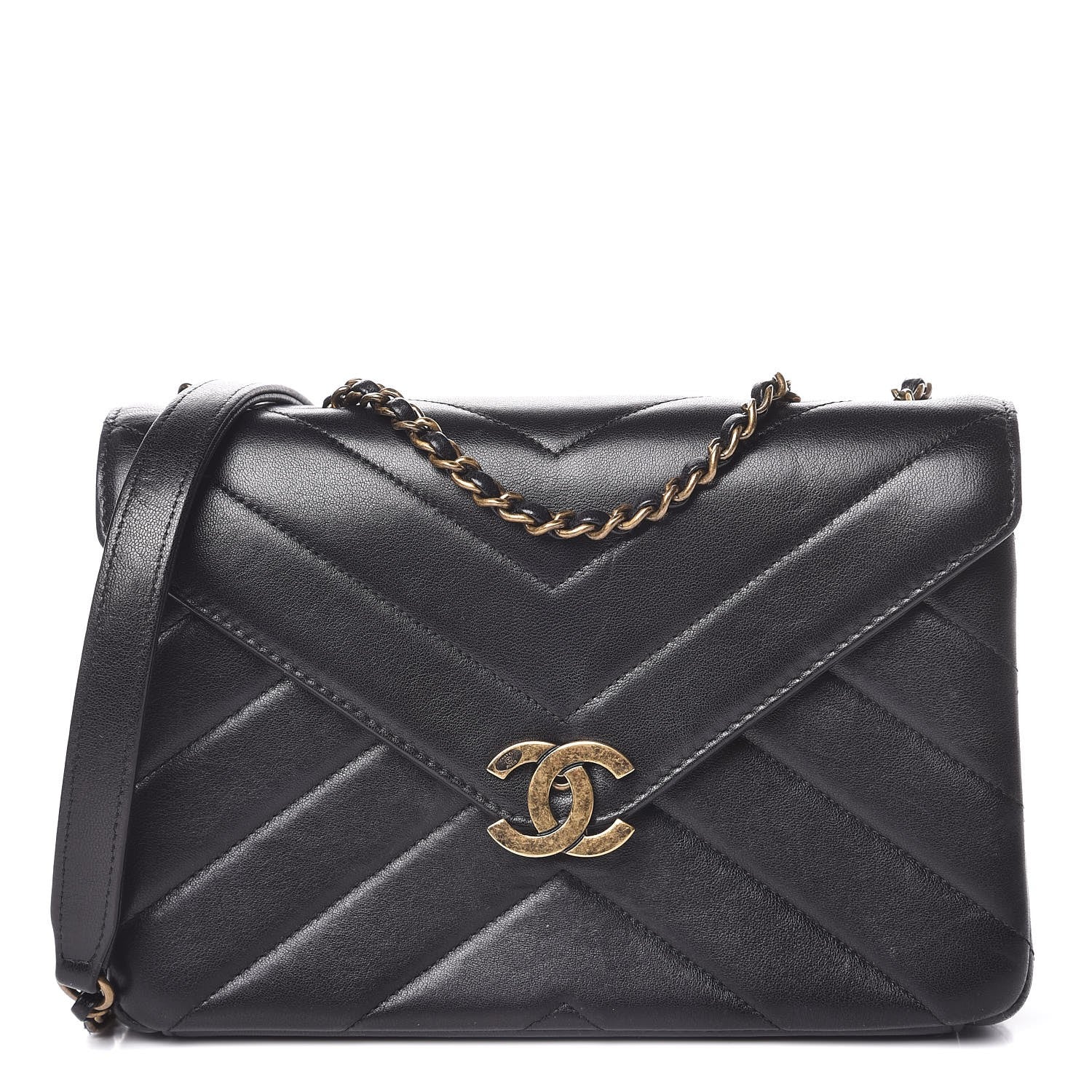 Chanel Lambskin Chevron Quilted Medium Coco Envelope Flap Black 1 of 10