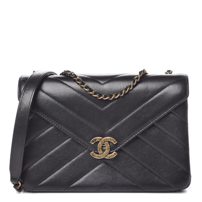 Chanel Lambskin Chevron Quilted Medium Coco Envelope Flap Black 1 of 10