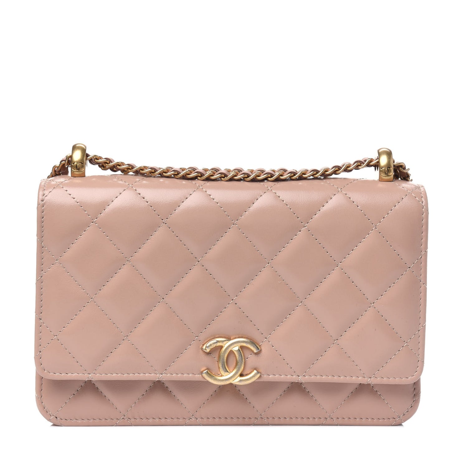 Calfskin Quilted Perfect Fit Wallet On Chain WOC Beige