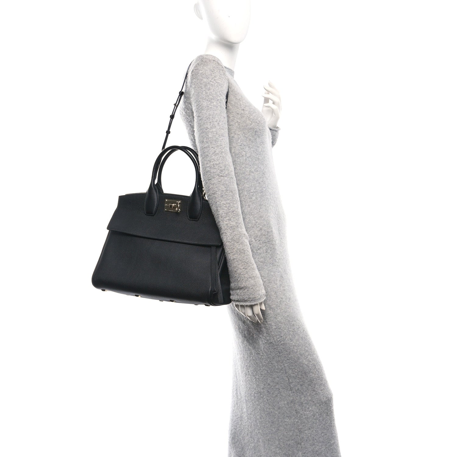 Salvatore Ferragamo Calfskin Large Studio Bag Black 2 of 10