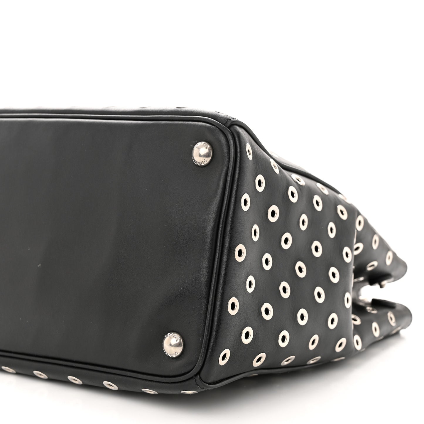 City Calf Grommet Large Double Zip Tote Black