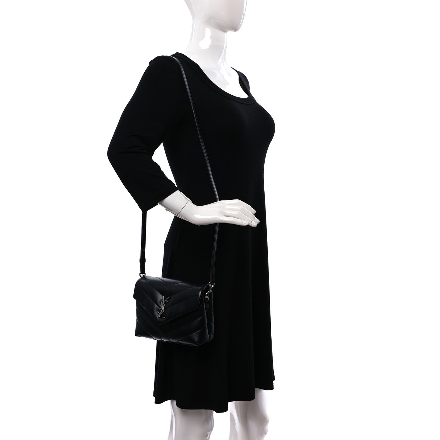 Calfskin Y Quilted Monogram Toy Loulou Crossbody Bag Black
