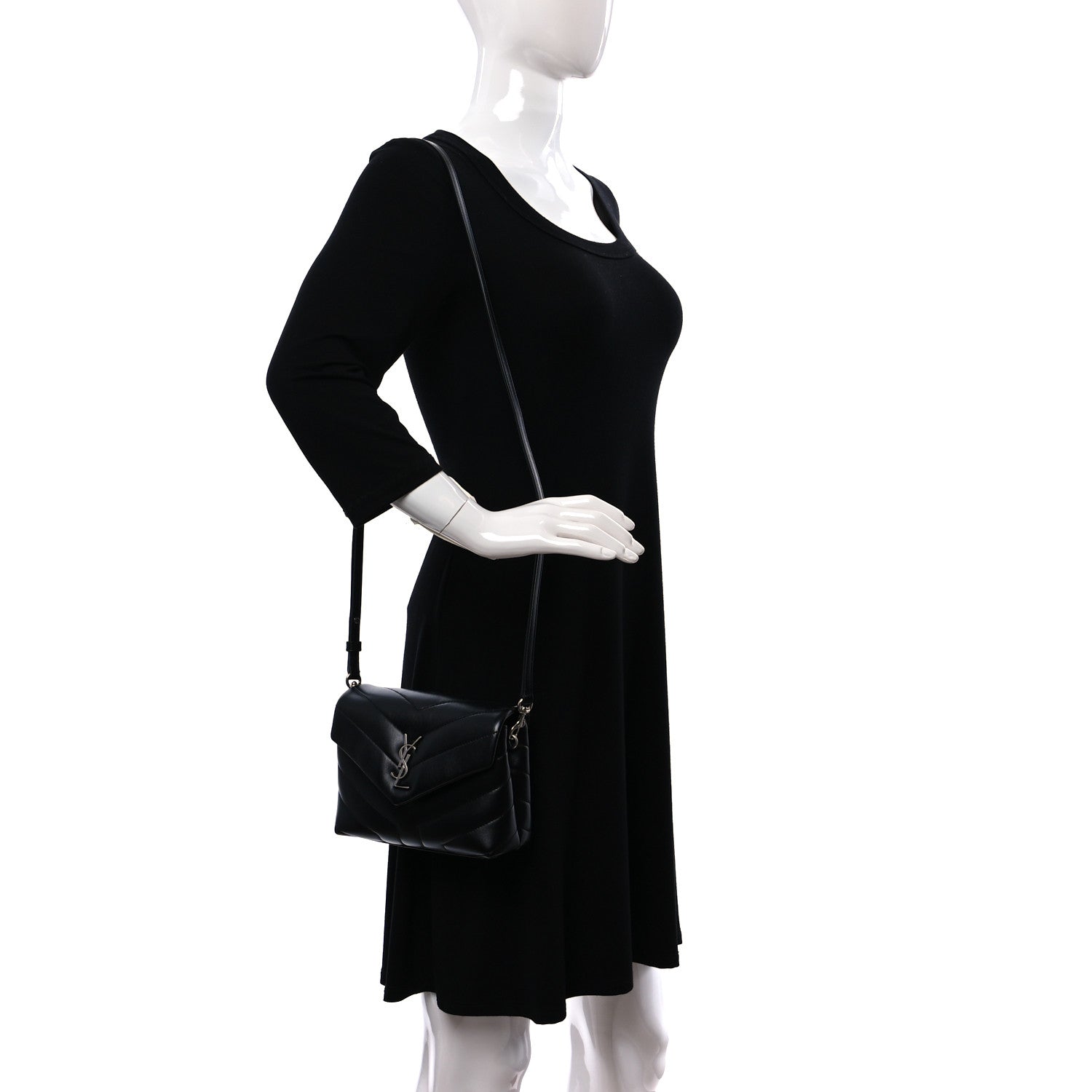 Saint Laurent Calfskin Y Quilted Monogram Toy Loulou Crossbody Bag Black 2 of 11