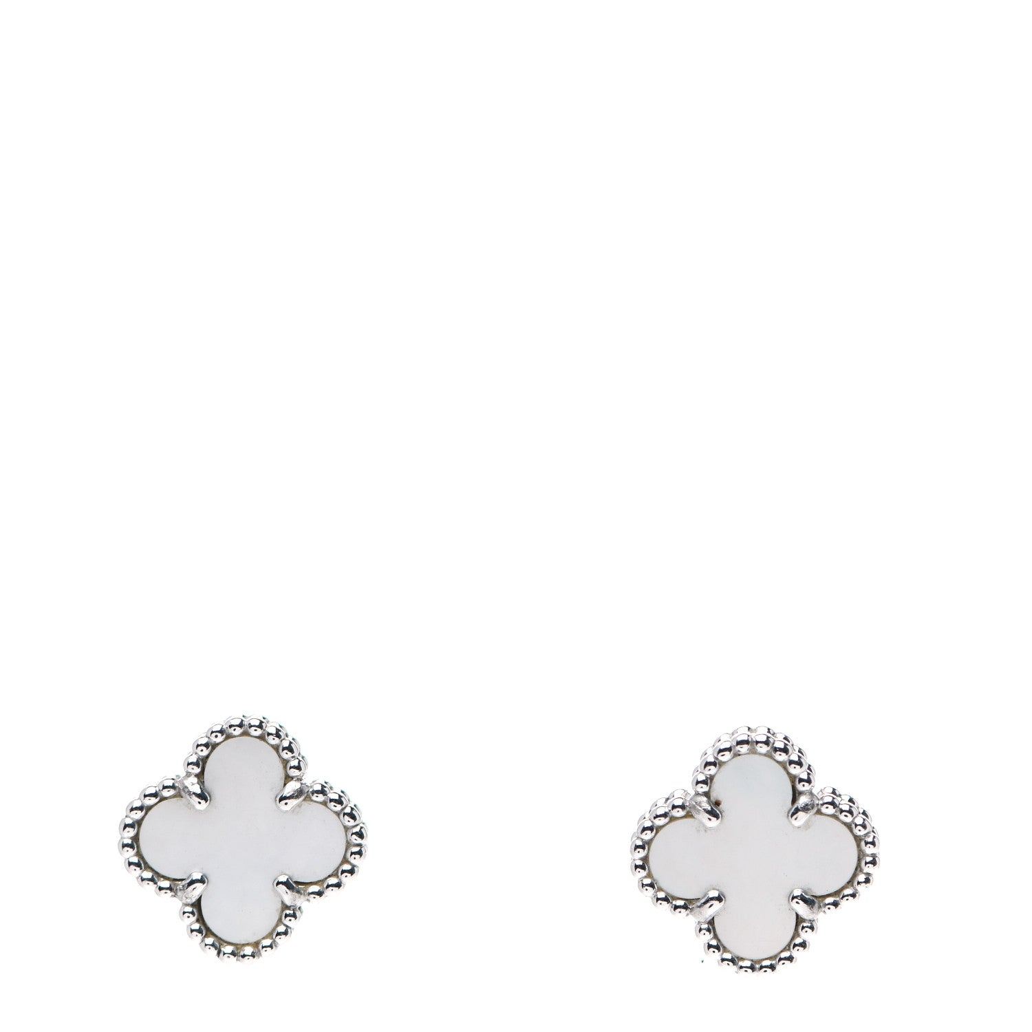 Van Cleef & Arpels 18K White Gold Mother of Pearl Sweet Alhambra Earrings 1 of 6