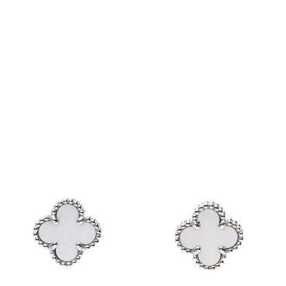 Van Cleef & Arpels 18K White Gold Mother of Pearl Sweet Alhambra Earrings 1 of 6