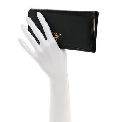 Prada Saffiano Bi-Color Metal Continental Flap Travel Wallet Black Peonia 2 of 7