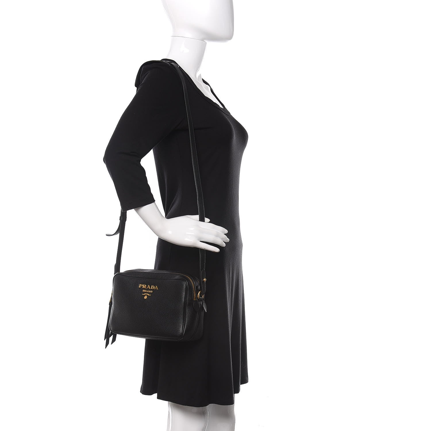 Prada Vitello Daino Medium Double Zip Shoulder Bag Black 3 of 10