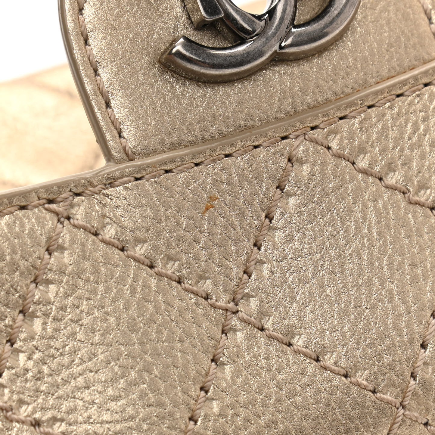 Metallic Calfskin Quilted Flap Clutch With Chain Light Gold