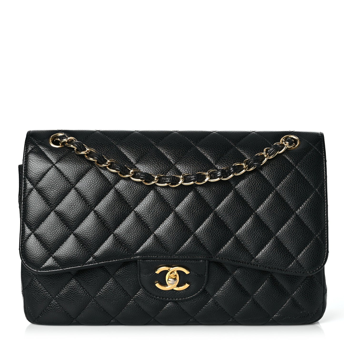 Caviar Quilted Jumbo Double Flap Black
