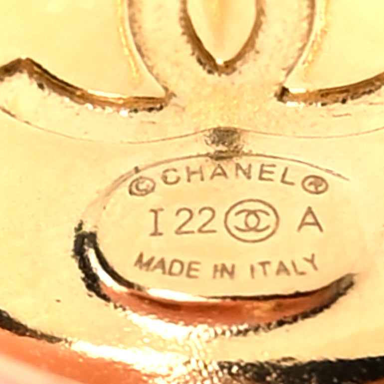 Chanel Metal Lambskin Camellia CC Drop Earrings Gold Black 4 of 4