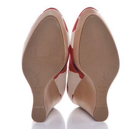 Saint Laurent Canvas Printed Maryna 105 Wedges 40 Blanc Poppy 5 of 12