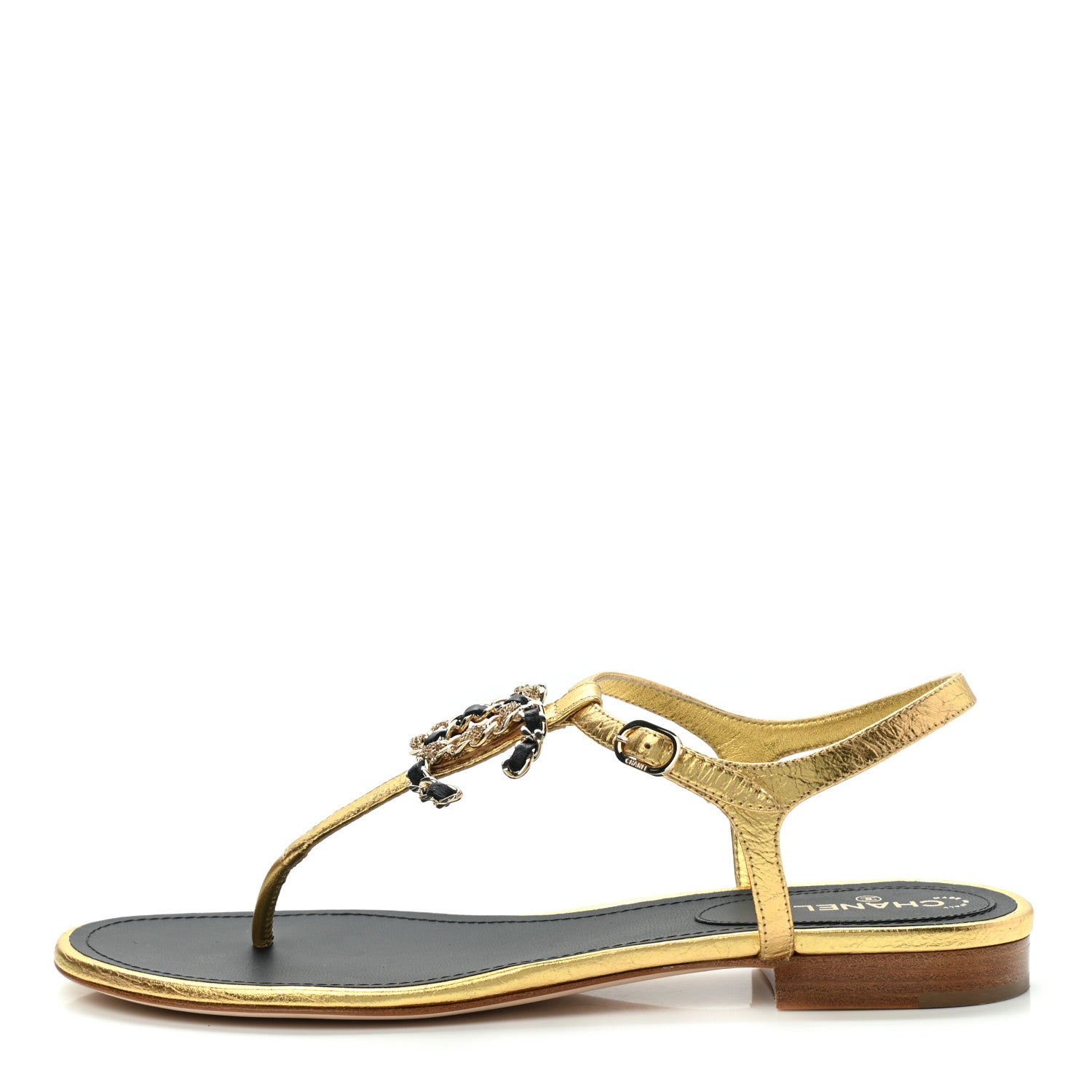 Chanel Laminated Lambskin CC Charm Thong Sandals 40 Gold 1 of 8