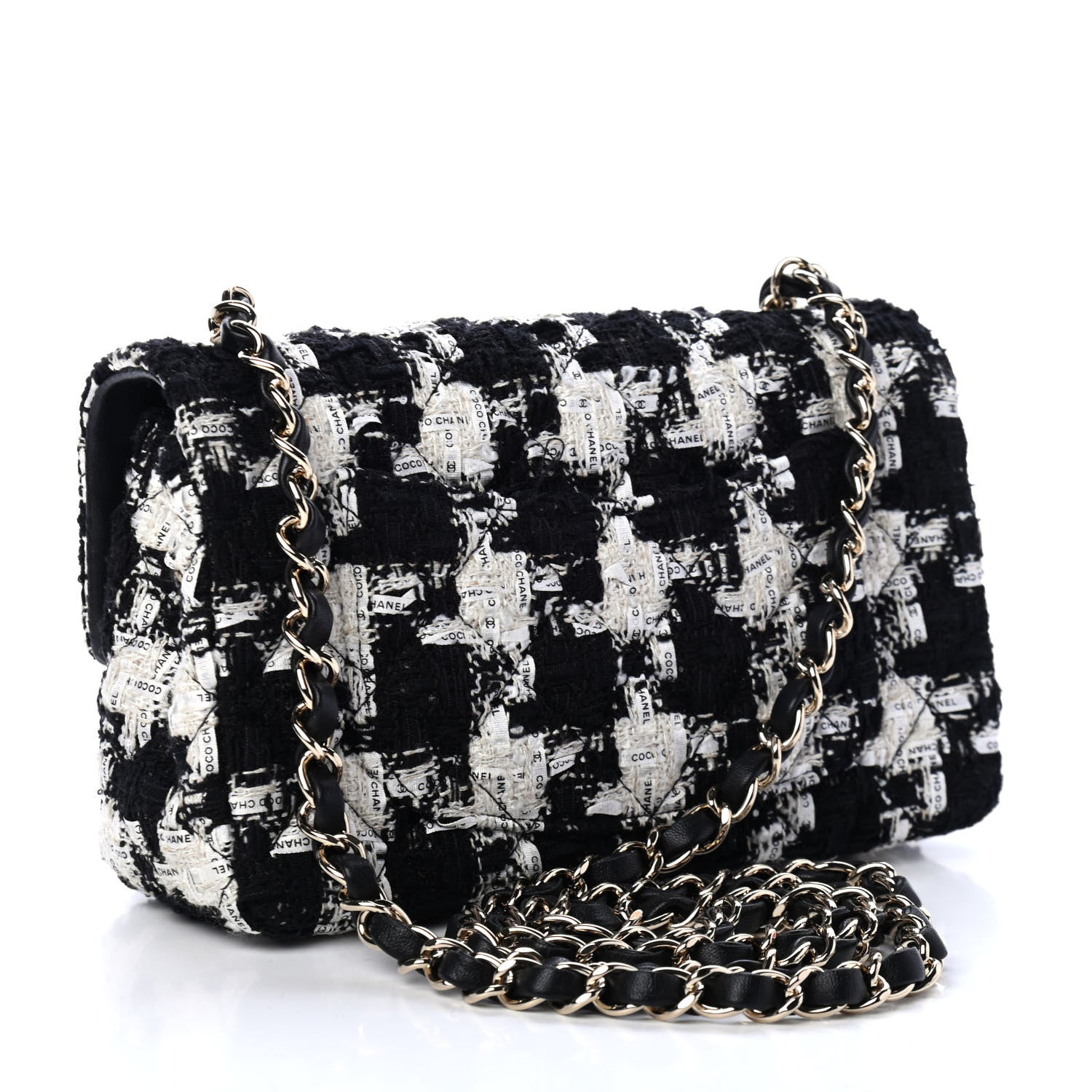 Chanel Tweed Quilted Mini Rectangular Flap Black Ecru White 2 of 4