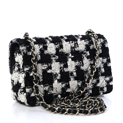 Chanel Tweed Quilted Mini Rectangular Flap Black Ecru White 2 of 4