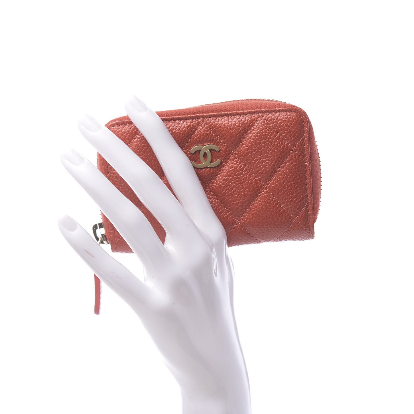 Pearly Caviar Quilted Zip Coin Purse Orange