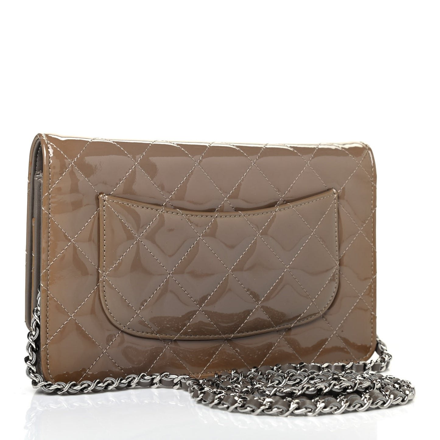 Patent Quilted Wallet On Chain WOC Brown