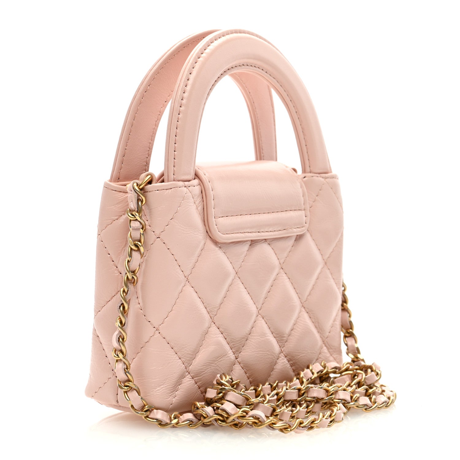 Chanel Shiny Aged Calfskin Quilted Mini Nano Kelly Shopper Pink 3 of 10