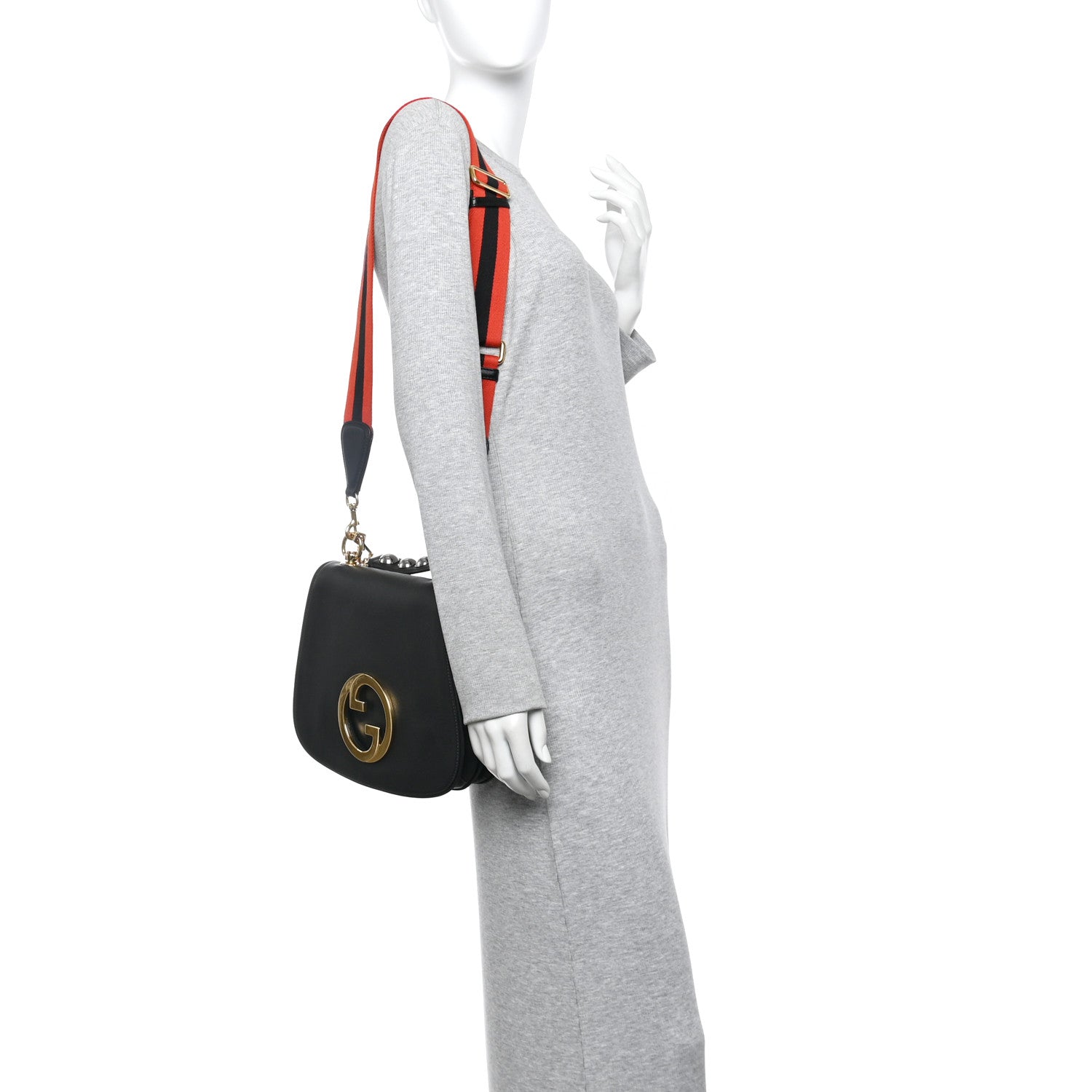 Gucci Roxy Calfskin Web Medium Studded Blondie Shoulder Flap Bag Black 2 of 14