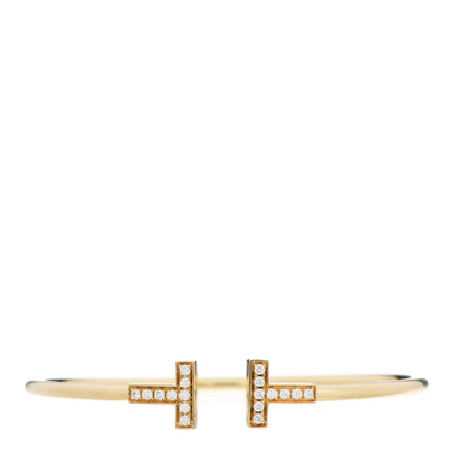 Tiffany 18K Yellow Gold Diamond T Wire Bracelet 1 of 4