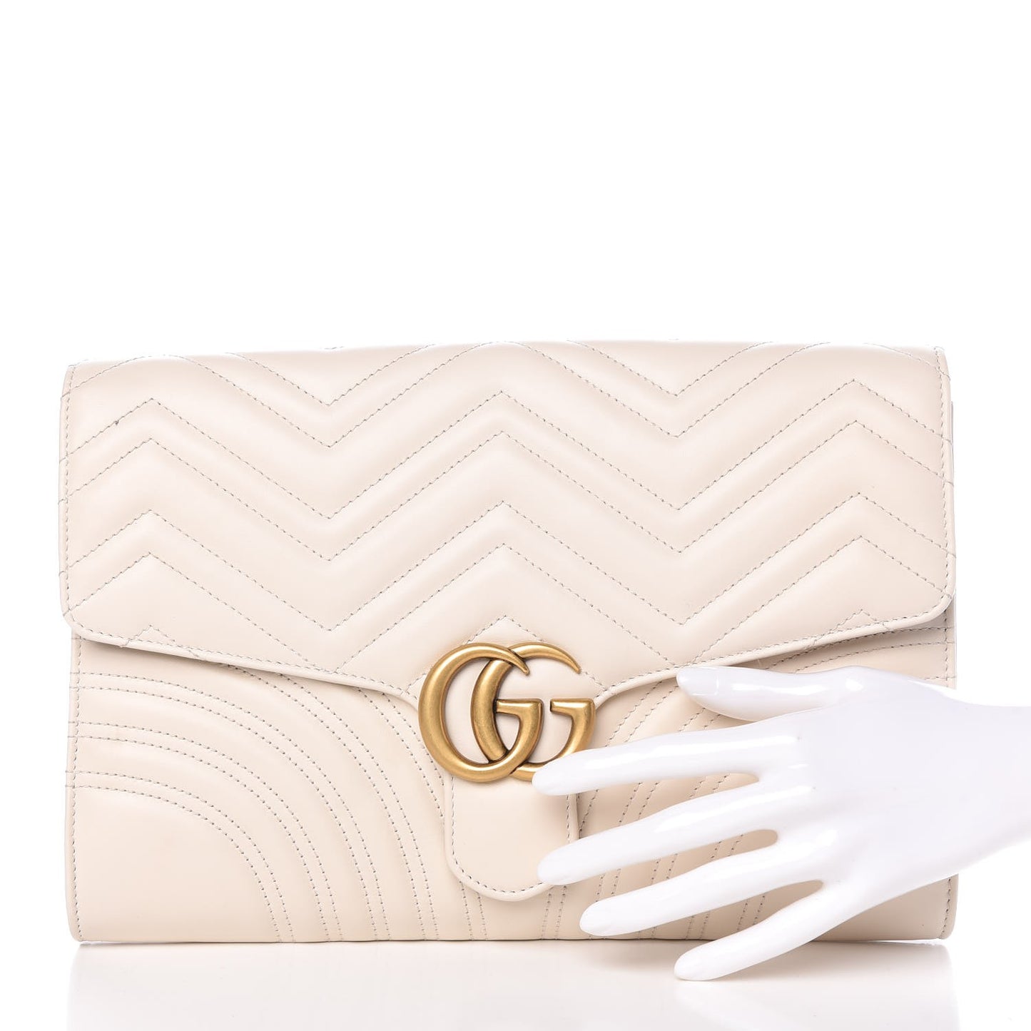 Calfskin Matelasse GG Marmont Clutch Mystic White