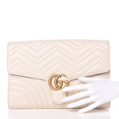 Gucci Calfskin Matelasse GG Marmont Clutch Mystic White 2 of 7