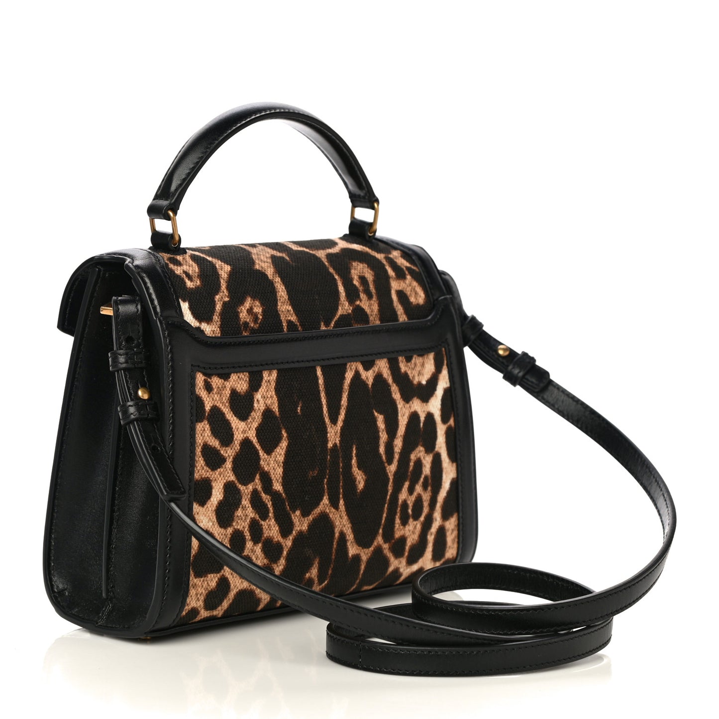 Canvas Leopard Print Mini Classic Monogram Cassandra Top Handle Black