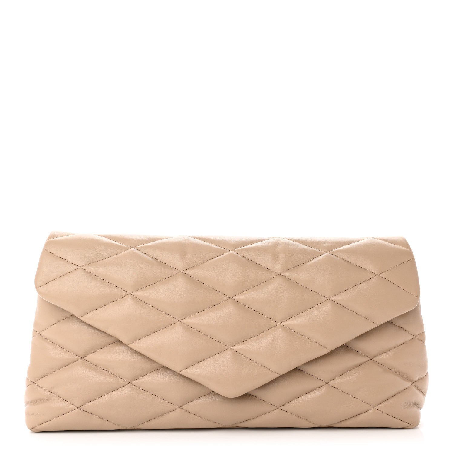 Saint Laurent Lambskin Quilted Sade Puffer Envelope Clutch Dark Beige 1 of 10