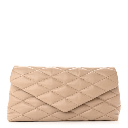 Saint Laurent Lambskin Quilted Sade Puffer Envelope Clutch Dark Beige 1 of 10