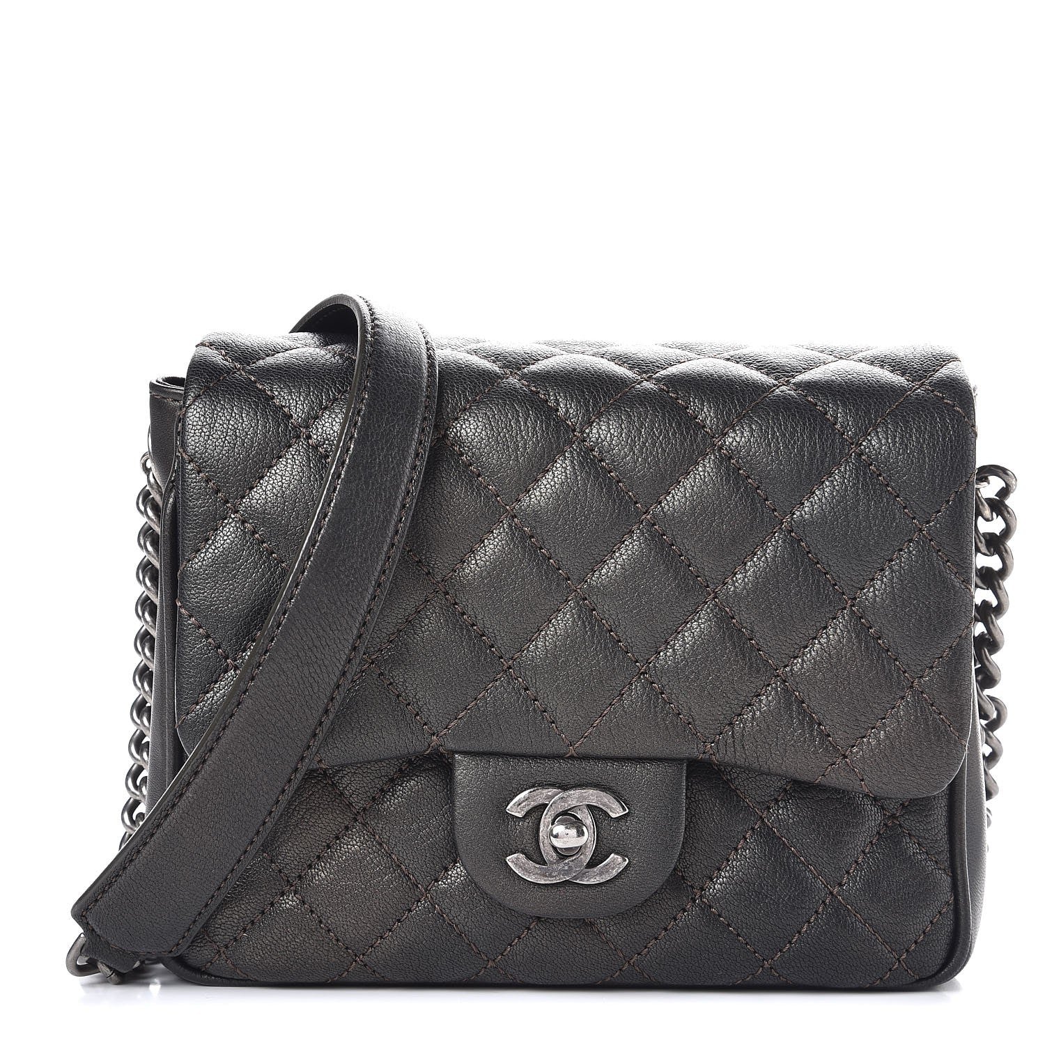 Chanel Metallic Goatskin Quilted Small Rock In Rome Flap Charcoal 1 of 8