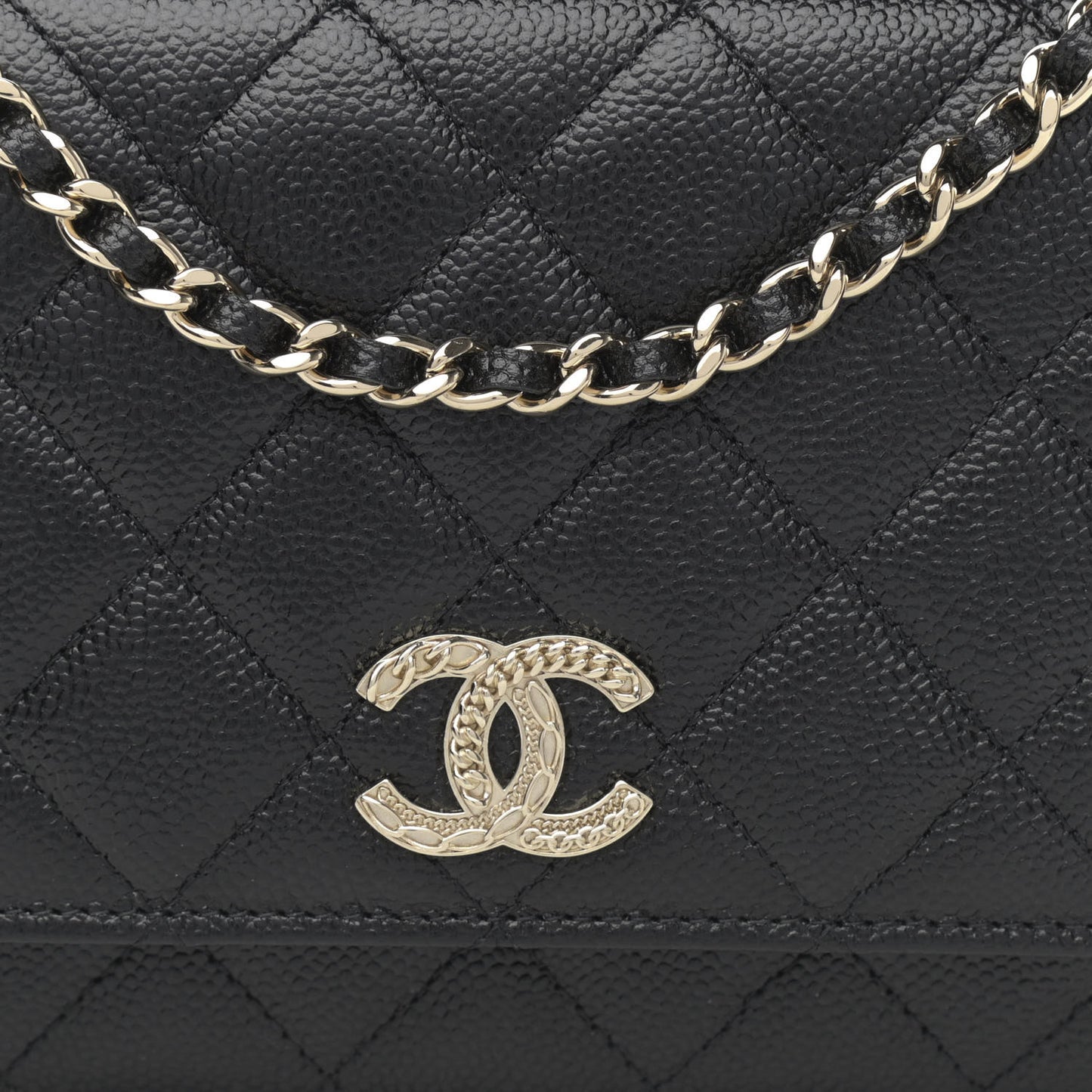 Caviar Quilted Chain CC Wallet On Chain WOC Black
