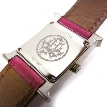Hermes Stainless Steel Alligator Diamond Bezel Mother of Pearl 21mm Heure H Hour Quartz Watch Framboise 5 of 9