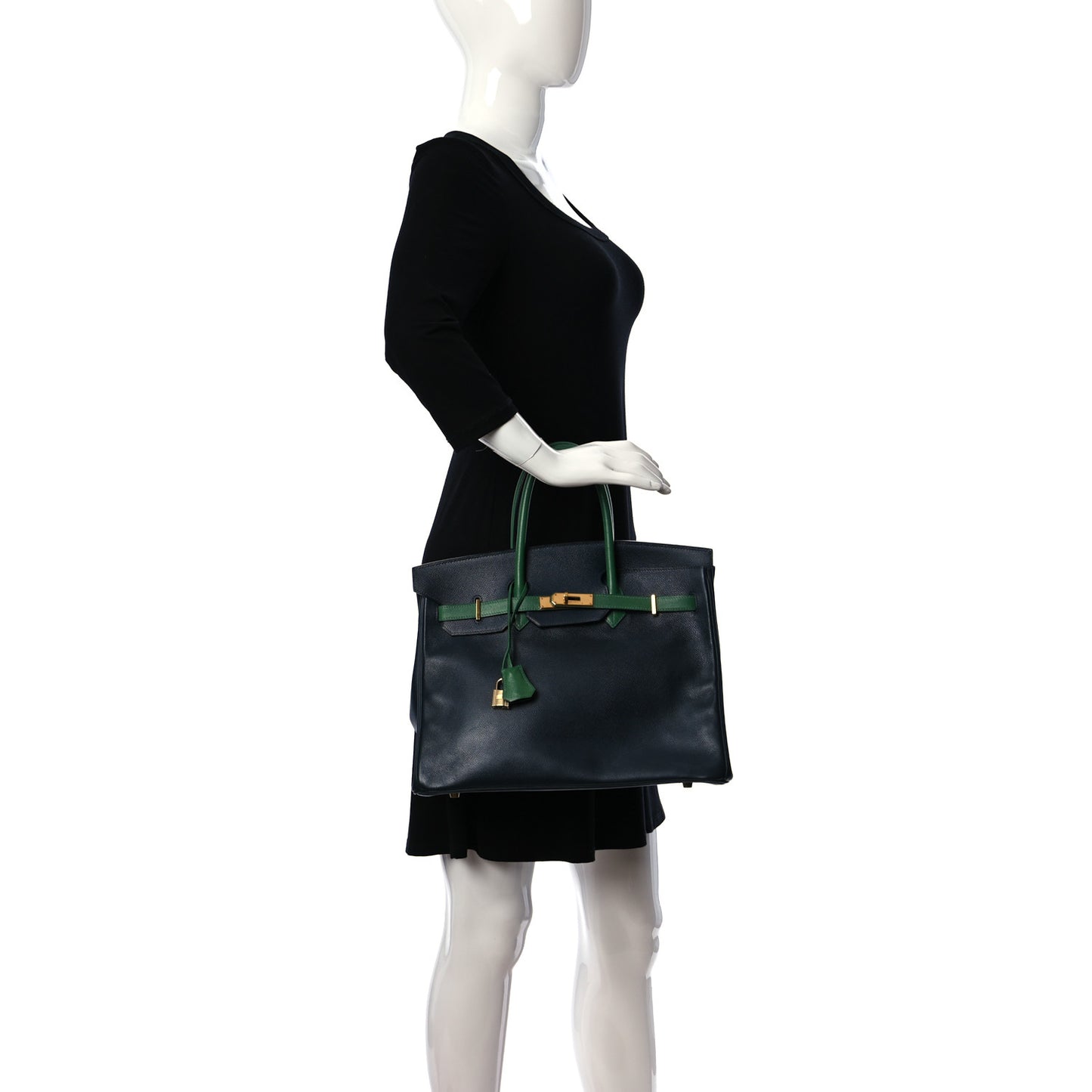 Courchevel Bi Color Birkin 35 Bleu Indigo Vert Clair