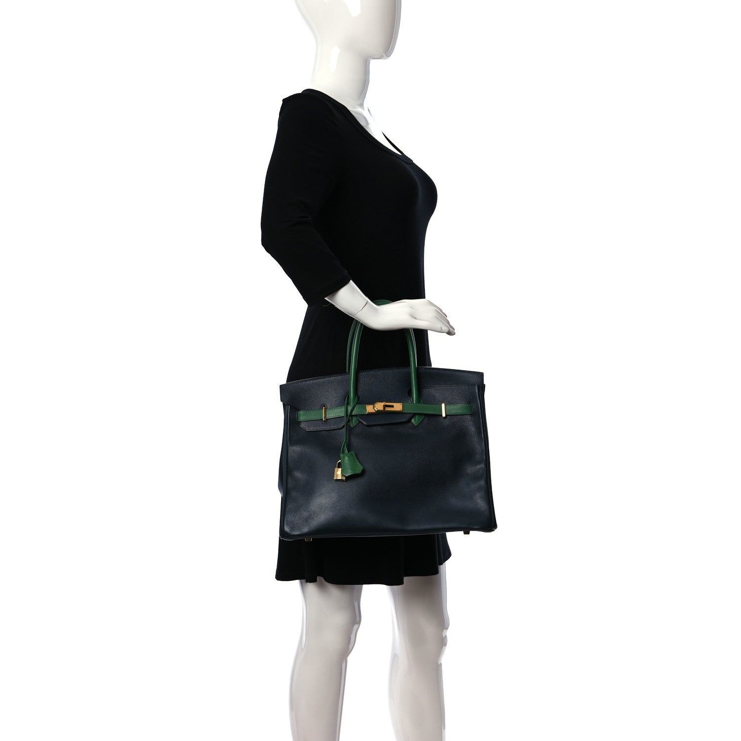 Hermes Courchevel Bi Color Birkin 35 Bleu Indigo Vert Clair 2 of 10