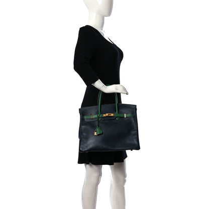 Hermes Courchevel Bi Color Birkin 35 Bleu Indigo Vert Clair 2 of 10