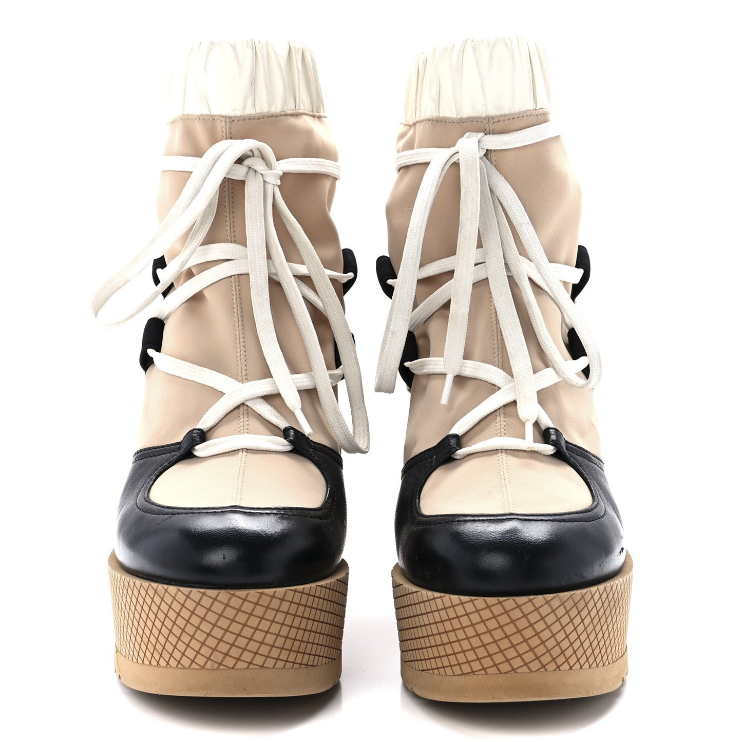 Patent Calfskin Runway Wedge Short Platform Boots 40.5 Black White Beige