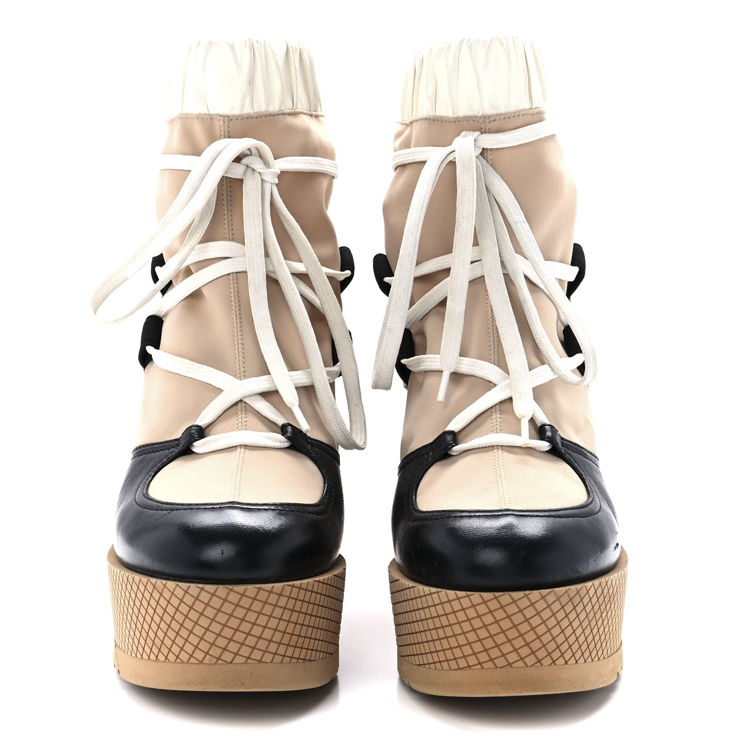 Chanel Patent Calfskin Runway Wedge Short Platform Boots 40.5 Black White Beige 2 of 7