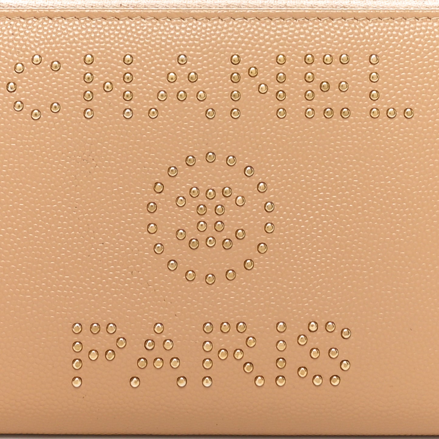 Caviar Studded Deauville Large Zip Around Wallet Beige