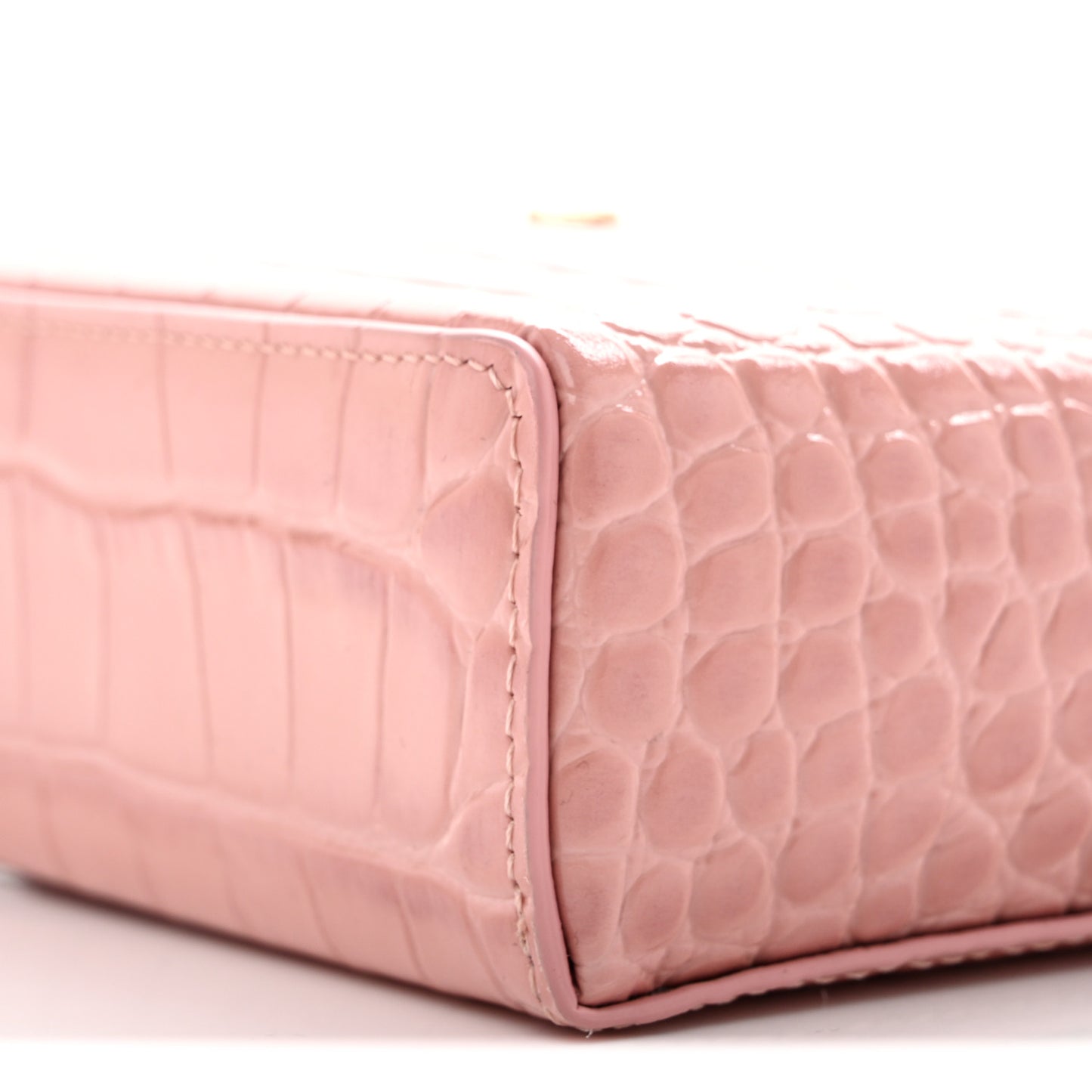 Calfskin Crocodile Embossed Crococo Top Handle Slim Vanity Case With Chain Light Pink