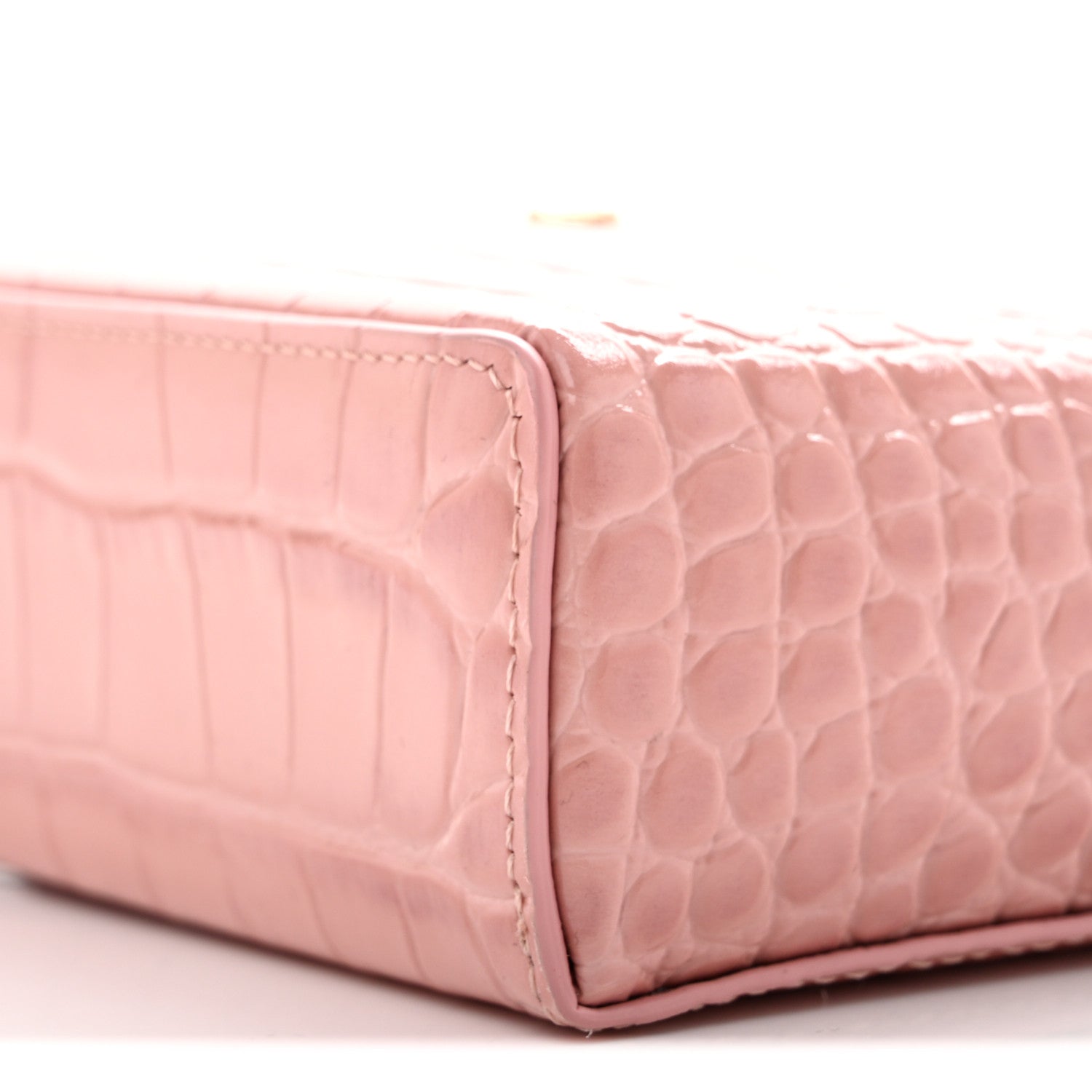 Chanel Calfskin Crocodile Embossed Crococo Top Handle Slim Vanity Case With Chain Light Pink 10 of 12