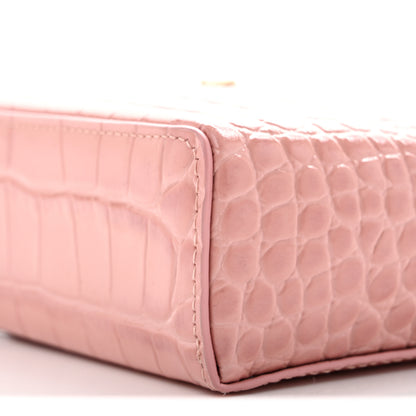 Chanel Calfskin Crocodile Embossed Crococo Top Handle Slim Vanity Case With Chain Light Pink 10 of 12